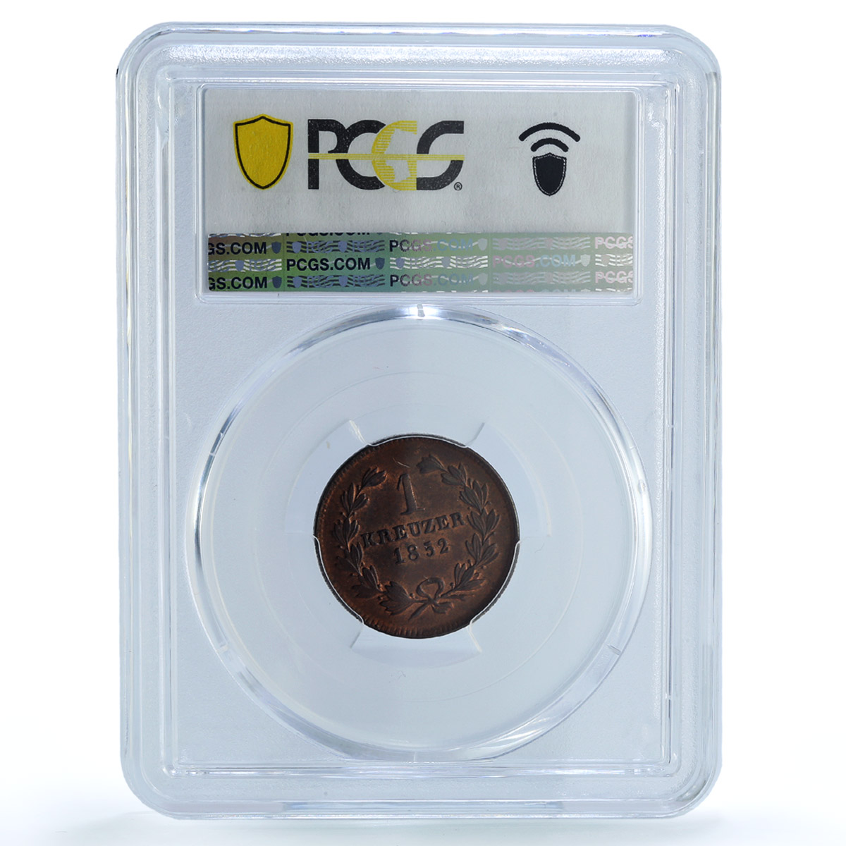 Germany Baden 1 kreuzer Regular Coinage Duke Leopold MS63 PCGS copper coin 1852 Germany Baden 1 kreuzer Regular Coinage Duke Leopold MS63 PCGS copper coin 1852