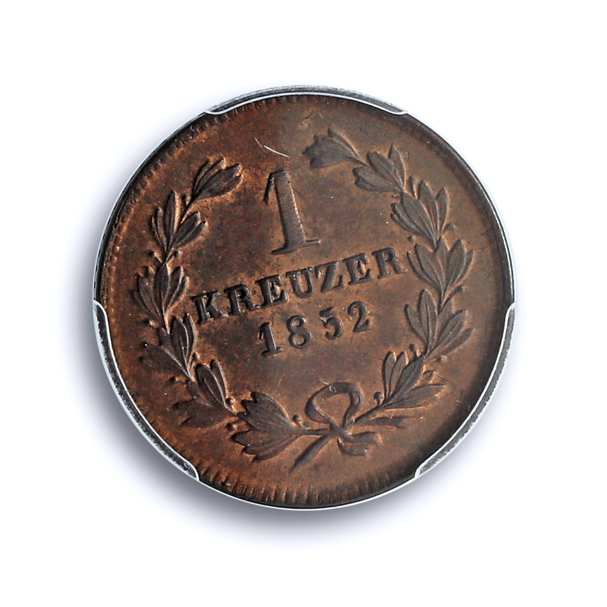 Germany Baden 1 kreuzer Regular Coinage Duke Leopold MS63 PCGS copper coin 1852 Germany Baden 1 kreuzer Regular Coinage Duke Leopold MS63 PCGS copper coin 1852