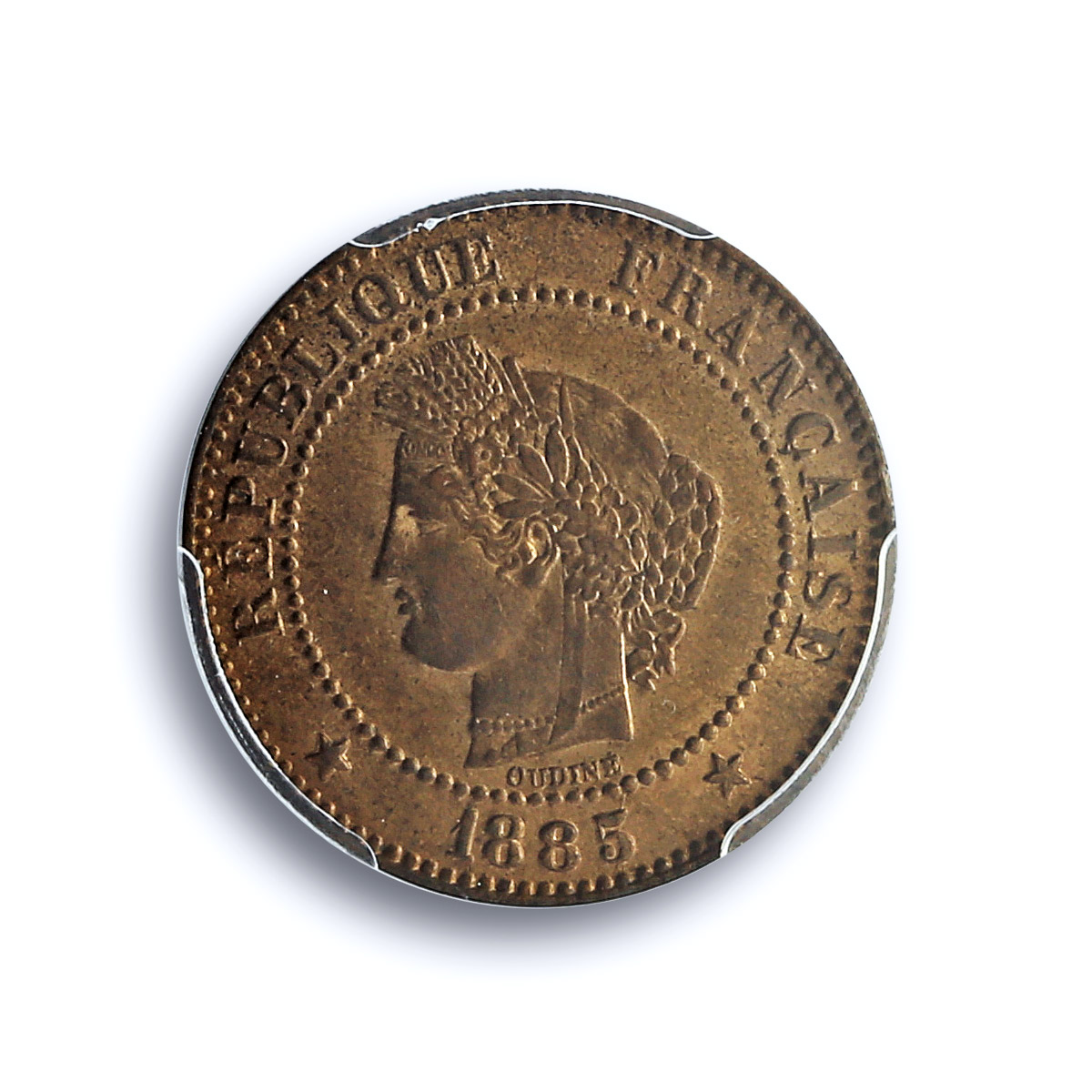 France 2 centimes Republic Coinage Laureate Head KM-827 MS64 PCGS coin 1885 France 2 centimes Republic Coinage Laureate Head KM-827 MS64 PCGS coin 1885