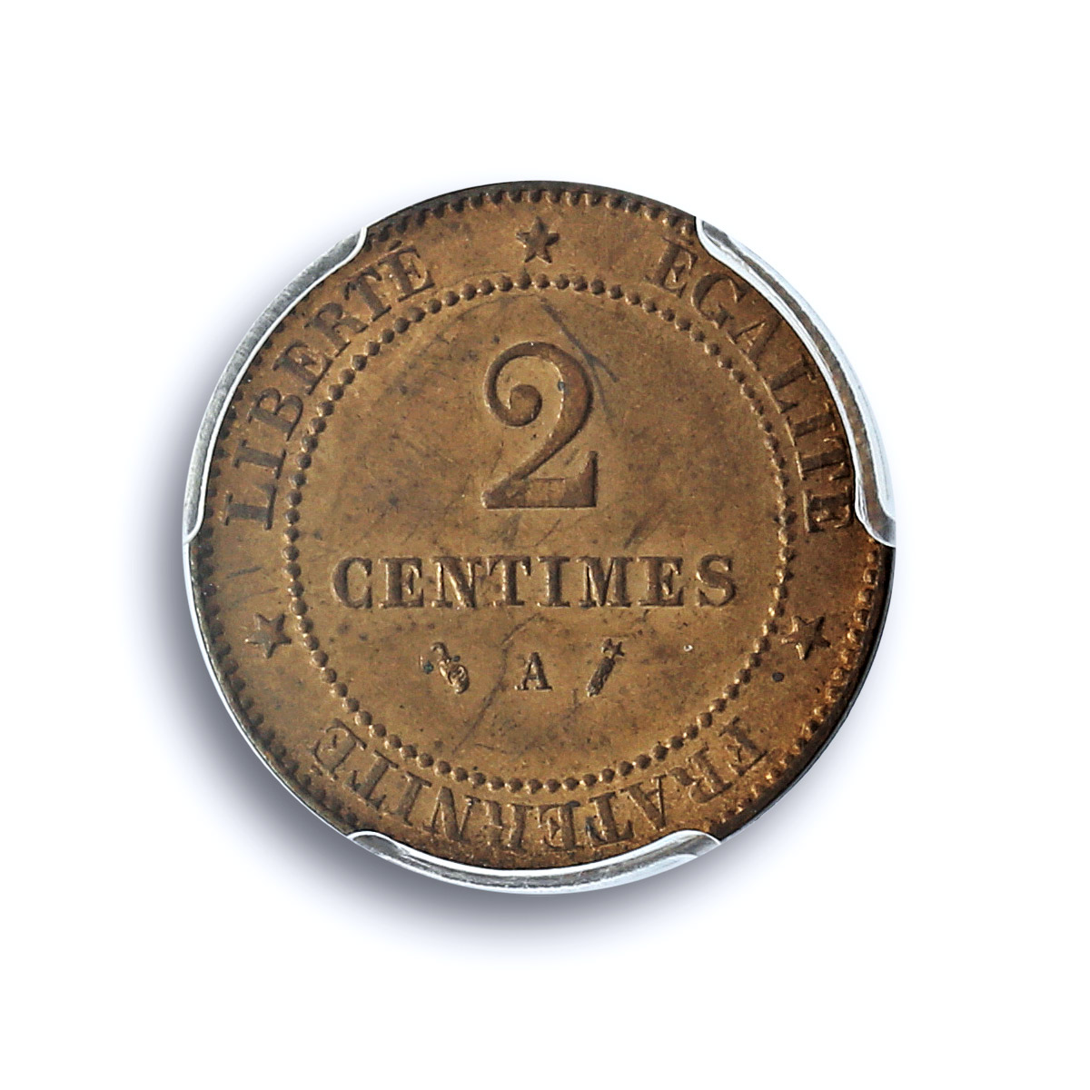 France 2 centimes Republic Coinage Laureate Head KM-827 MS64 PCGS coin 1885 France 2 centimes Republic Coinage Laureate Head KM-827 MS64 PCGS coin 1885