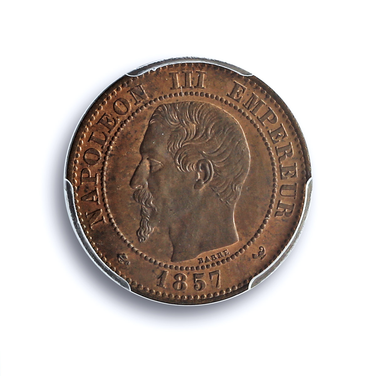 France 2 centimes Napoleon III Coinage Eagle KM-776 MS64 PCGS bronze coin 1857 France 2 centimes Napoleon III Coinage Eagle KM-776 MS64 PCGS bronze coin 1857
