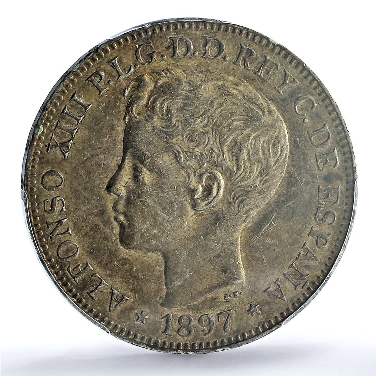 Philippines 1 peso Spanish Coinage Child Alfonso XIII AU55 PCGS silver coin 1897 Philippines 1 peso Spanish Coinage Child Alfonso XIII AU55 PCGS silver coin 1897