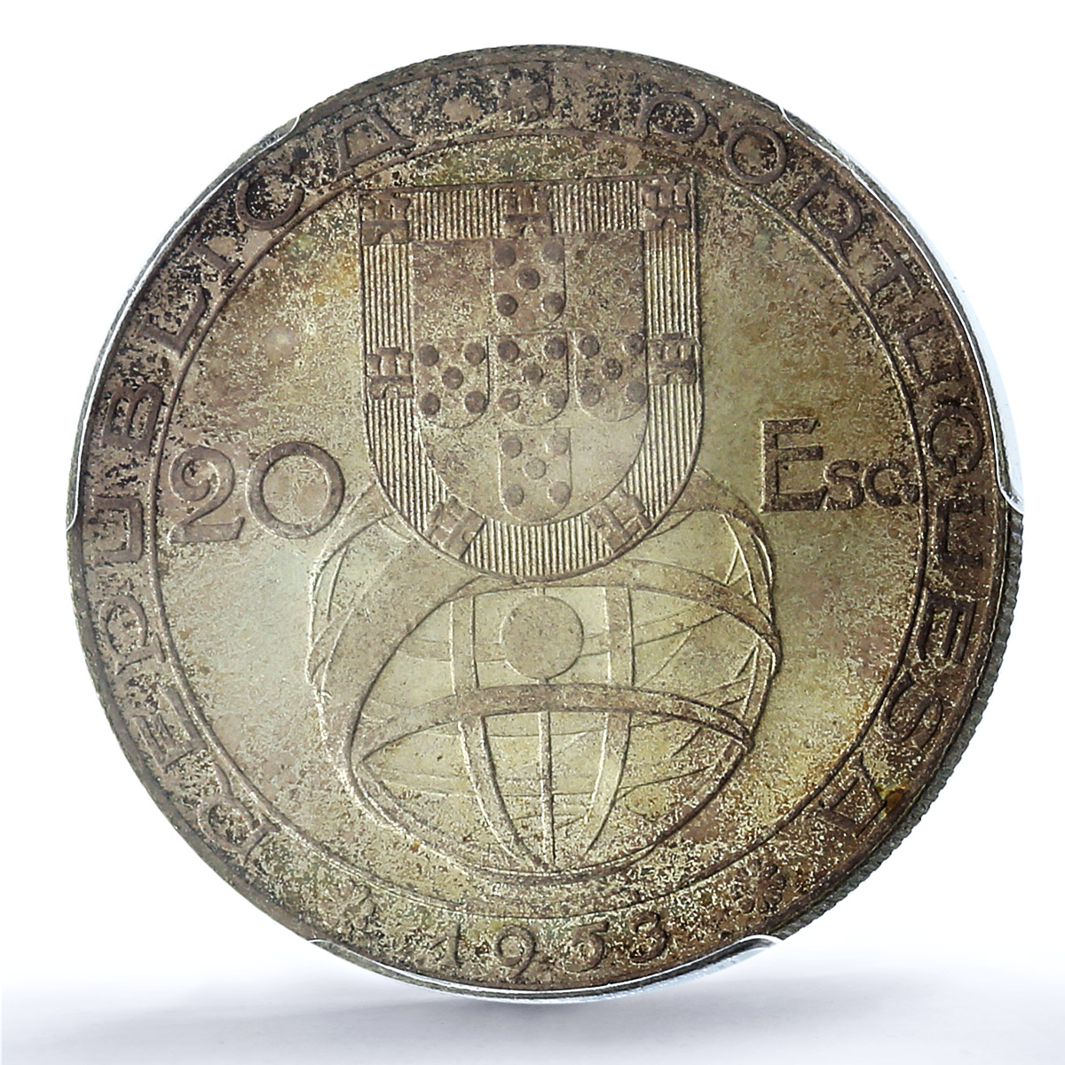Portugal 20 escudos Financial Renewal Seated Figure MS64 PCGS silver coin 1953 Portugal 20 escudos Financial Renewal Seated Figure MS64 PCGS silver coin 1953