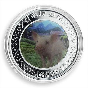 Australia 1 dollar Year of Pig Lunar Calendar color silver coin 2007