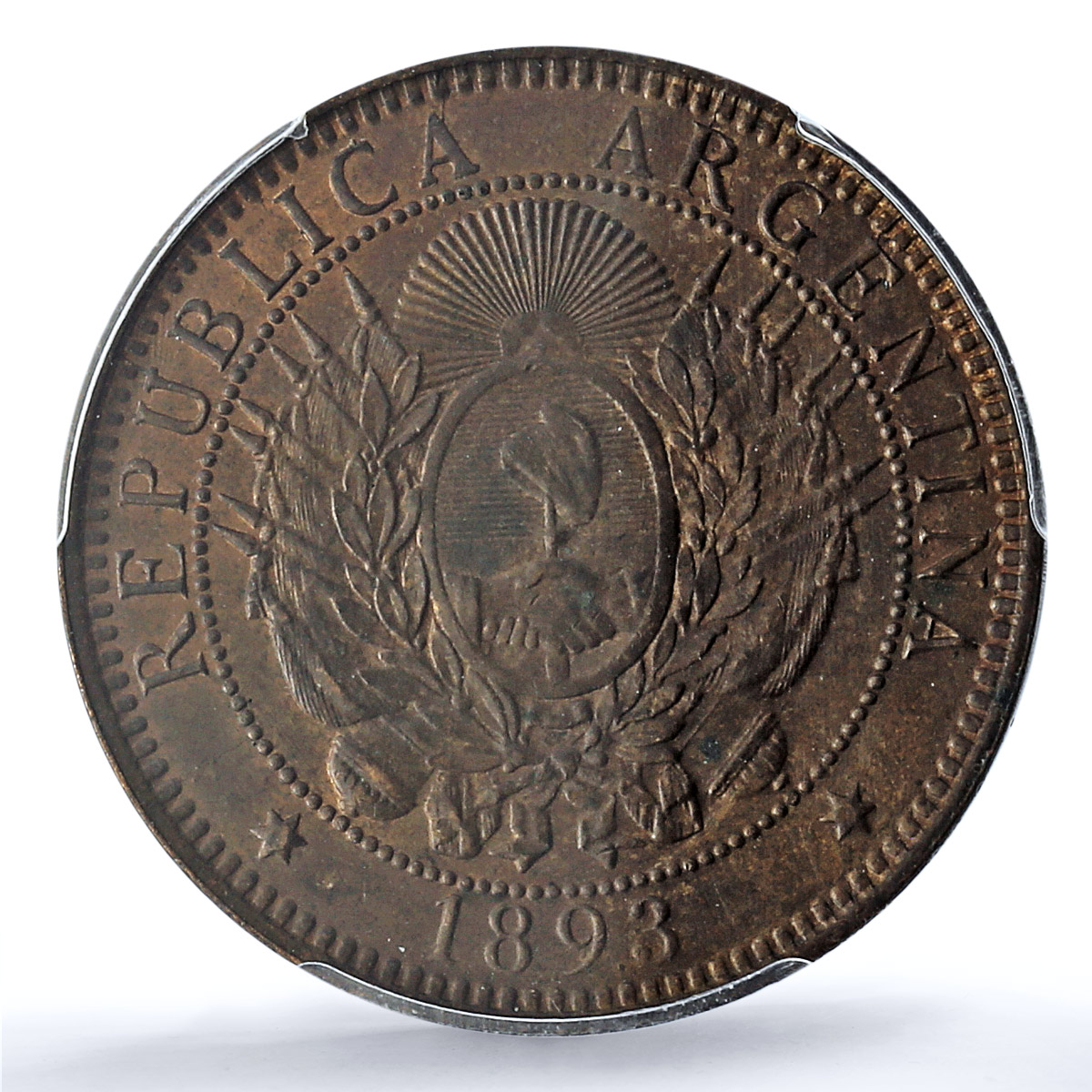 Argentina 2 centavos Republic Coinage Libertad KM-33 MS63 PCGS bronze coin 1893 Argentina 2 centavos Republic Coinage Libertad KM-33 MS63 PCGS bronze coin 1893