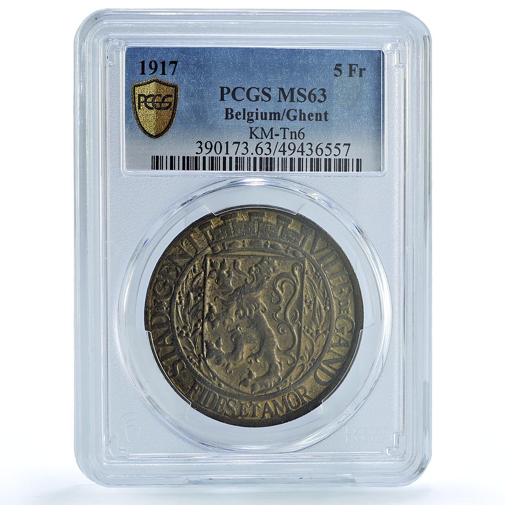 Belgium Ghent 5 franken German Occupation Coinage KM-Tn6 MS63 PCGS coin 1917 Belgium Ghent 5 franken German Occupation Coinage KM-Tn6 MS63 PCGS coin 1917