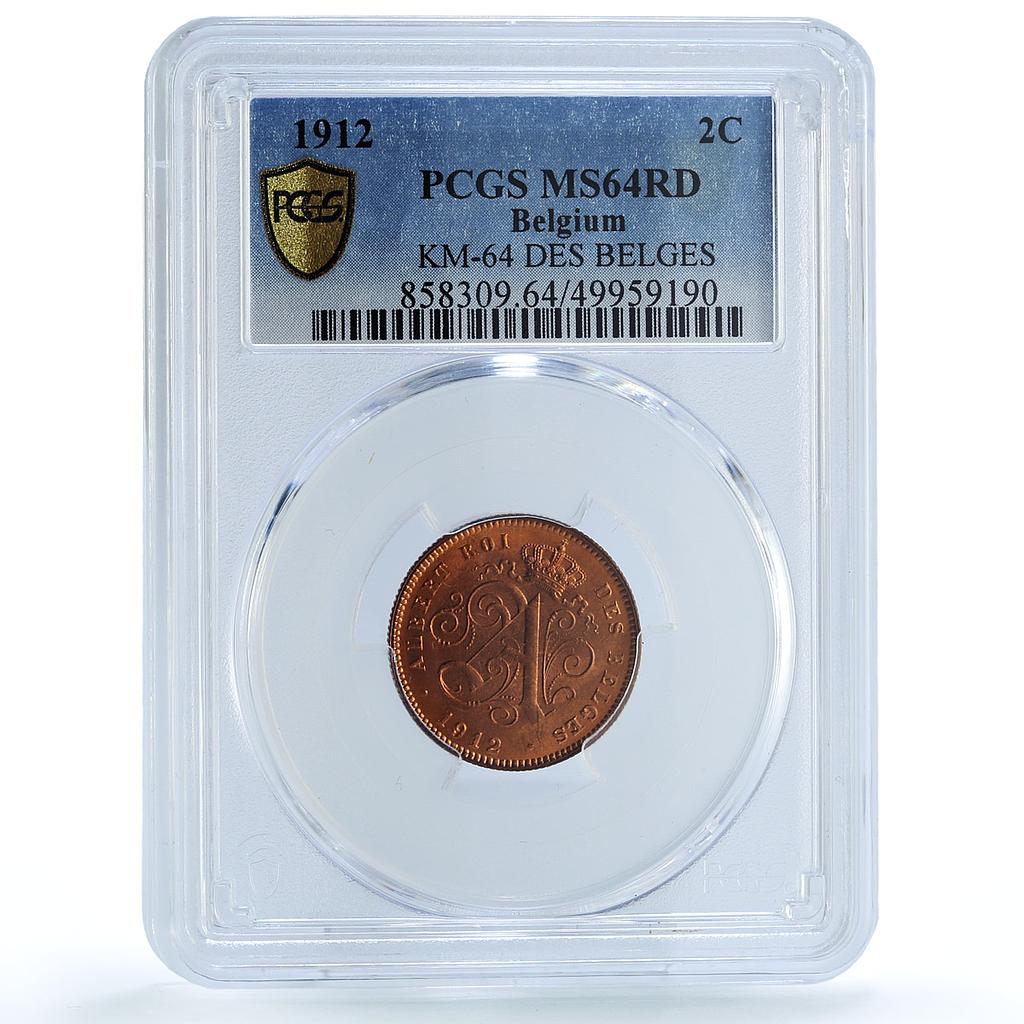 Belgium 2 cents Albert I Coinage Lion Arms French Legend MS64 PCGS Cu coin 1912 Belgium 2 cents Albert I Coinage Lion Arms French Legend MS64 PCGS Cu coin 1912