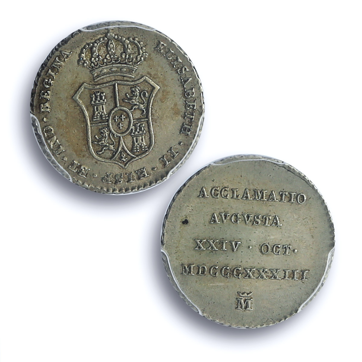 Spain Queen Isabella II Proclamation Medal "2 Reales" MS63 PCGS silver 1833