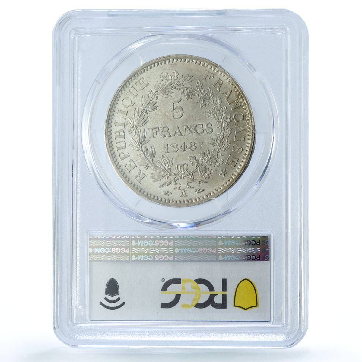 France 5 francs Liberty Equality Fraternity Hercules MS62 PCGS silver coin 1848