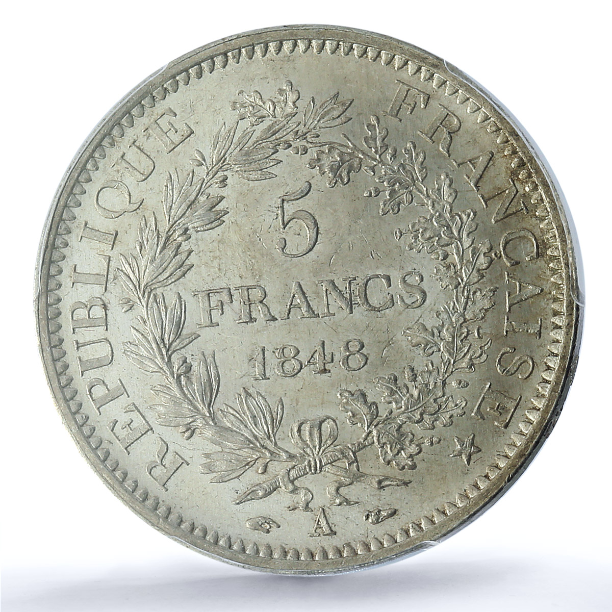 France 5 francs Liberty Equality Fraternity Hercules MS62 PCGS silver coin 1848