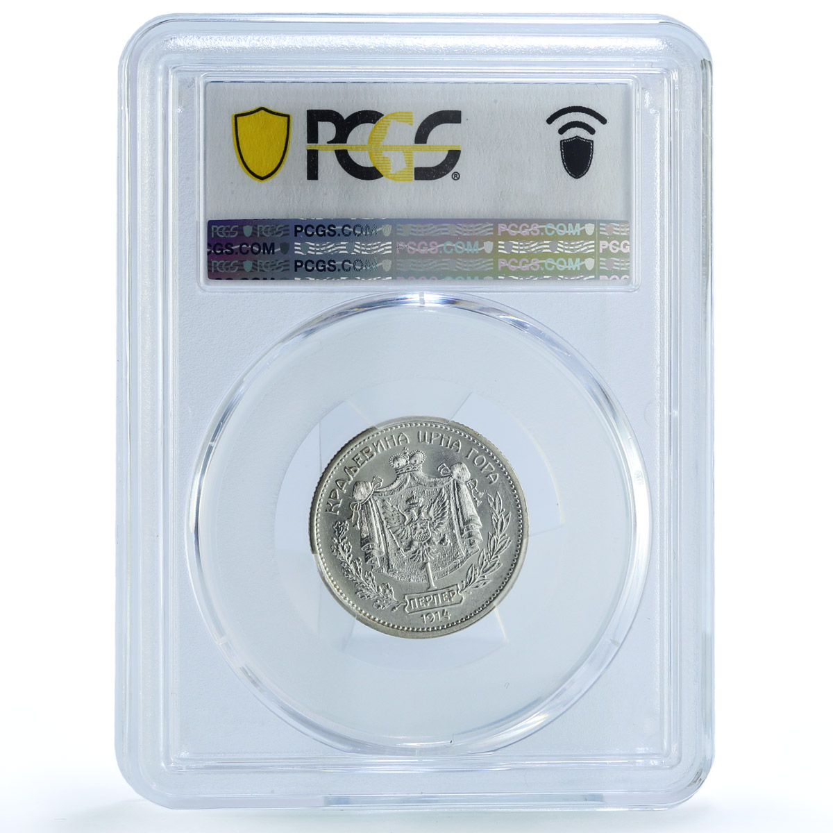 Montenegro 1 perper King Nicholas I Coinage KM-14 AU55 PCGS silver coin 1914 Montenegro 1 perper King Nicholas I Coinage KM-14 AU55 PCGS silver coin 1914