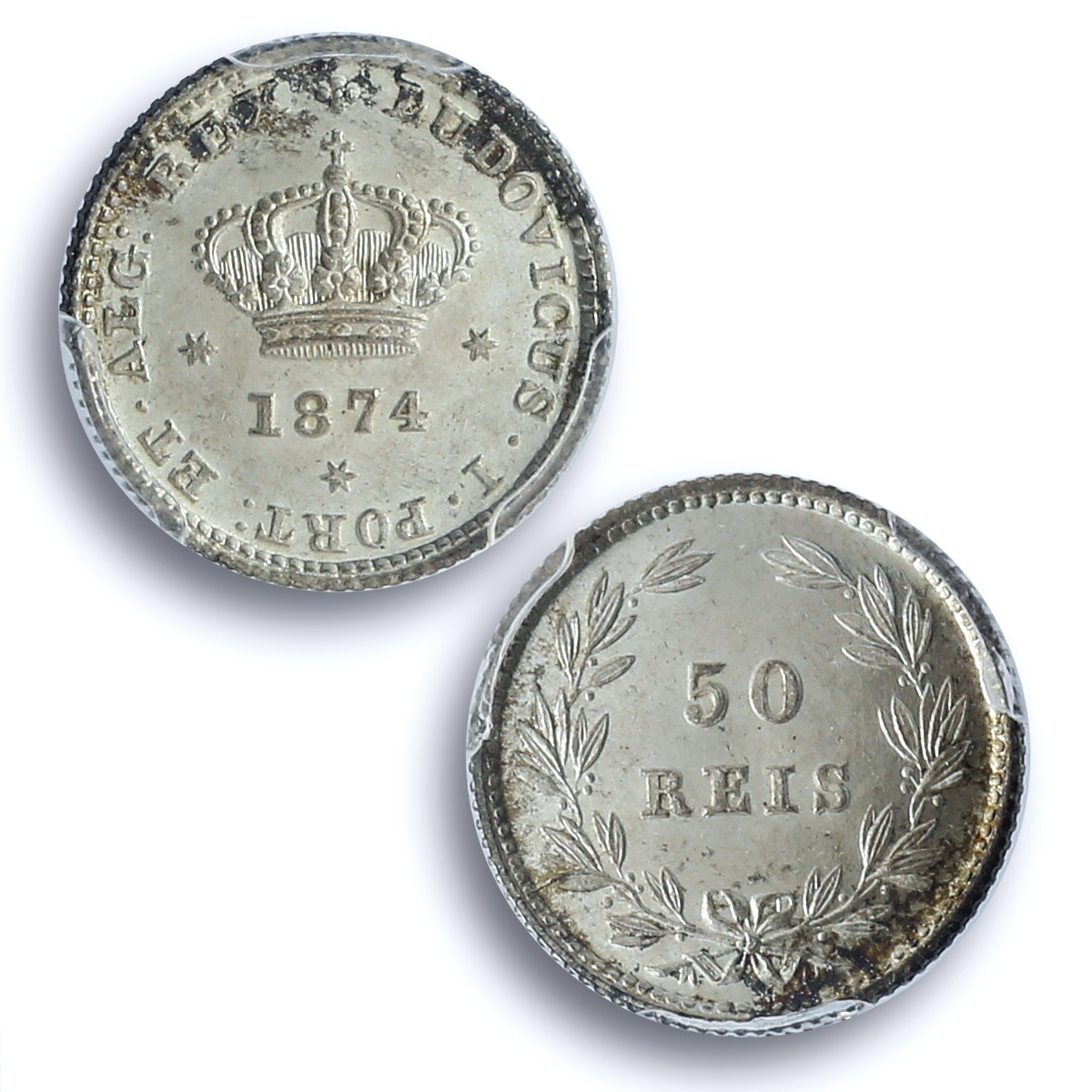 Portugal 50 reis King Luiz Luis I Coinage KM-506 MS65 PCGS silver coin 1874 Portugal 50 reis King Luiz Luis I Coinage KM-506 MS65 PCGS silver coin 1874