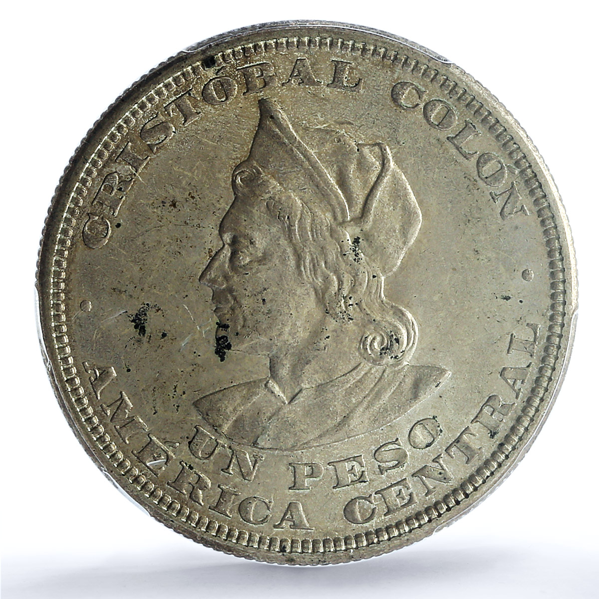 El Salvador 1 peso Cristobal Colon Large Bust KM-115 MS62 PCGS silver coin 1911 El Salvador 1 peso Cristobal Colon Large Bust KM-115 MS62 PCGS silver coin 1911