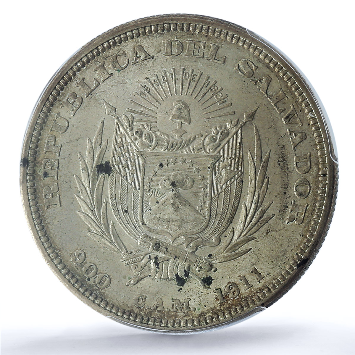 El Salvador 1 peso Cristobal Colon Large Bust KM-115 MS62 PCGS silver coin 1911 El Salvador 1 peso Cristobal Colon Large Bust KM-115 MS62 PCGS silver coin 1911