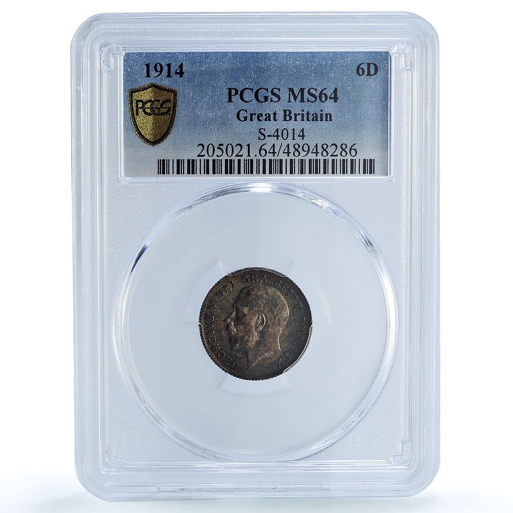 Great Britain 6 pence Regular Coinage George V KM-815 MS64 PCGS silver coin 1914