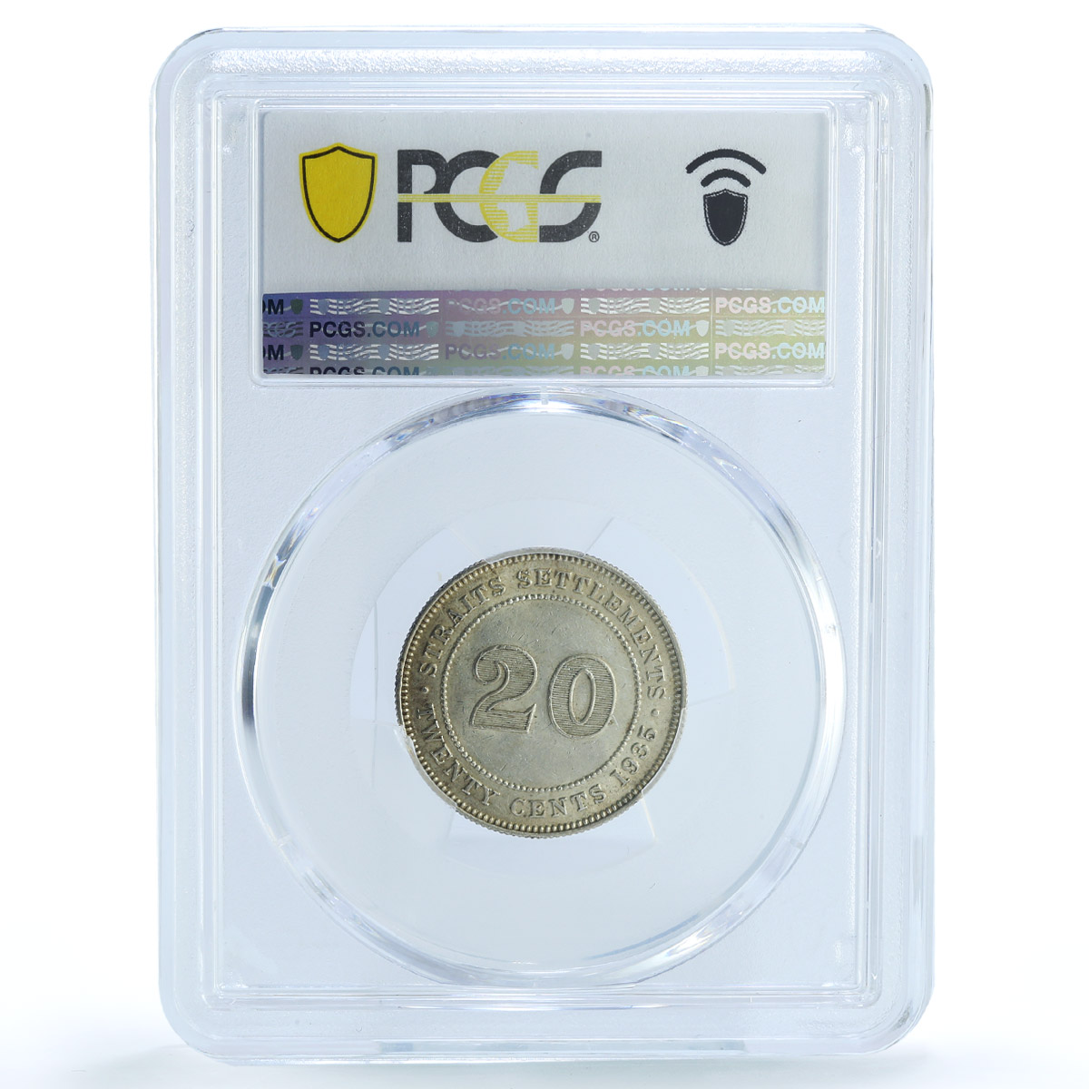 Straits Settlements 20 cents George V Round Top 3 KM-35b AU58 PCGS Ag coin 1935 Straits Settlements 20 cents George V Round Top 3 KM-35b AU58 PCGS Ag coin 1935
