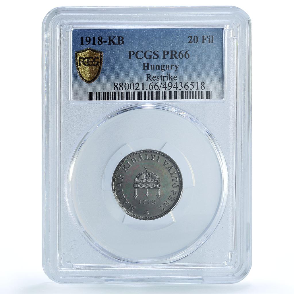 Hungary 20 filler Charles IV RESTRIKE PROOF Variety KM-498 PR66 PCGS coin 1918 Hungary 20 filler Charles IV RESTRIKE PROOF Variety KM-498 PR66 PCGS coin 1918
