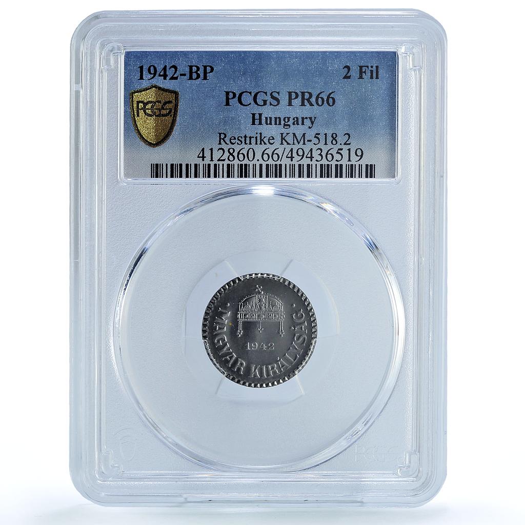Hungary 2 filler Miklos Horthy RESTRIKE PROOF Variety KM-518 PR66 PCGS coin 1942 Hungary 2 filler Miklos Horthy RESTRIKE PROOF Variety KM-518 PR66 PCGS coin 1942