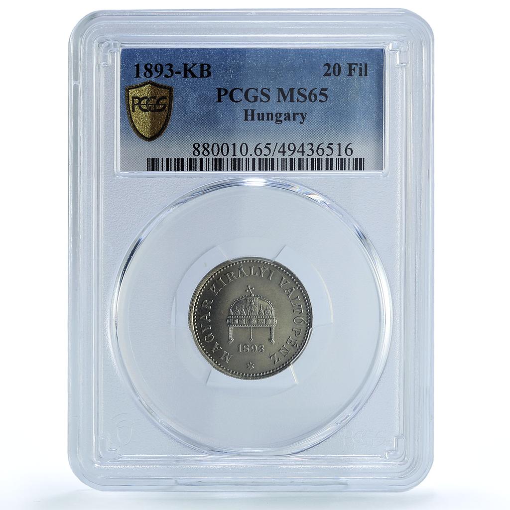 Hungary 20 filler Francis Joseph I Coinage KM-483 MS65 PCGS nickel coin 1893 Hungary 20 filler Francis Joseph I Coinage KM-483 MS65 PCGS nickel coin 1893