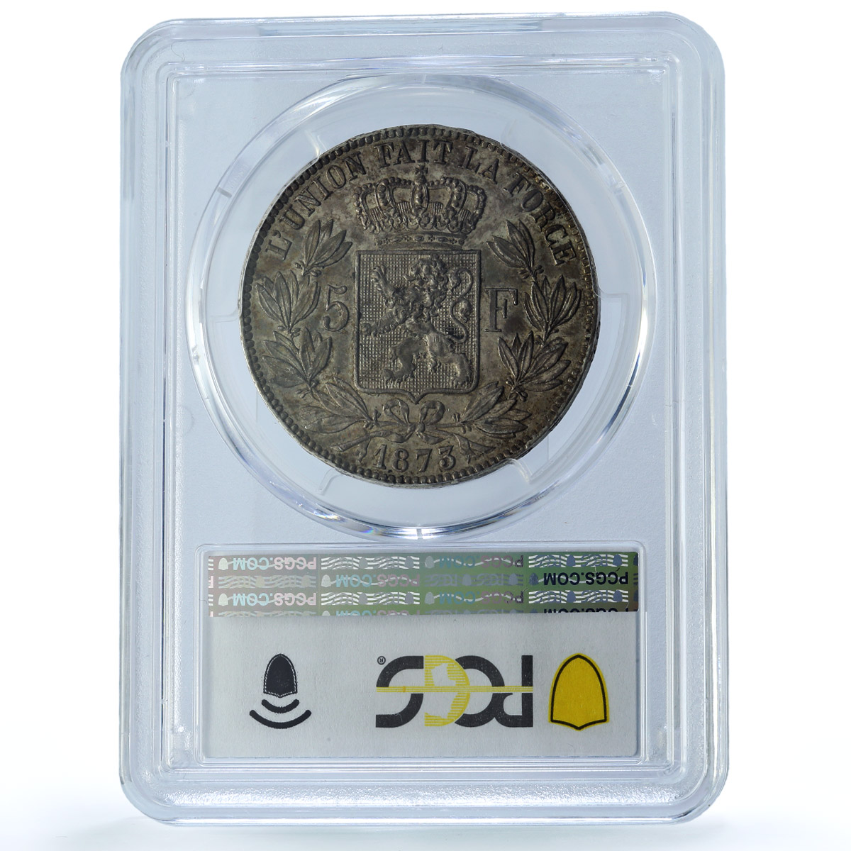 Belgium 5 francs Leopold II Coinage Position A KM-24 AU58 PCGS silver coin 1873 Belgium 5 francs Leopold II Coinage Position A KM-24 AU58 PCGS silver coin 1873