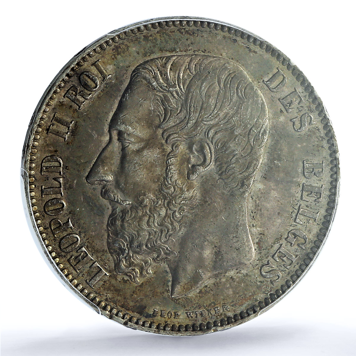 Belgium 5 francs Leopold II Coinage Position A KM-24 AU58 PCGS silver coin 1873 Belgium 5 francs Leopold II Coinage Position A KM-24 AU58 PCGS silver coin 1873