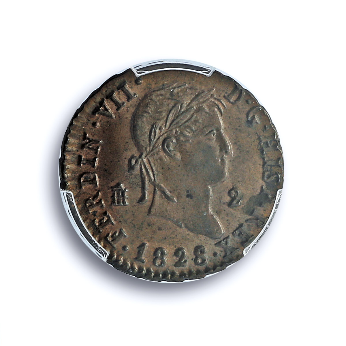 Spain 2 maravedis Fernando Ferdinand VII KM-487 MS63 PCGS copper coin 1828
