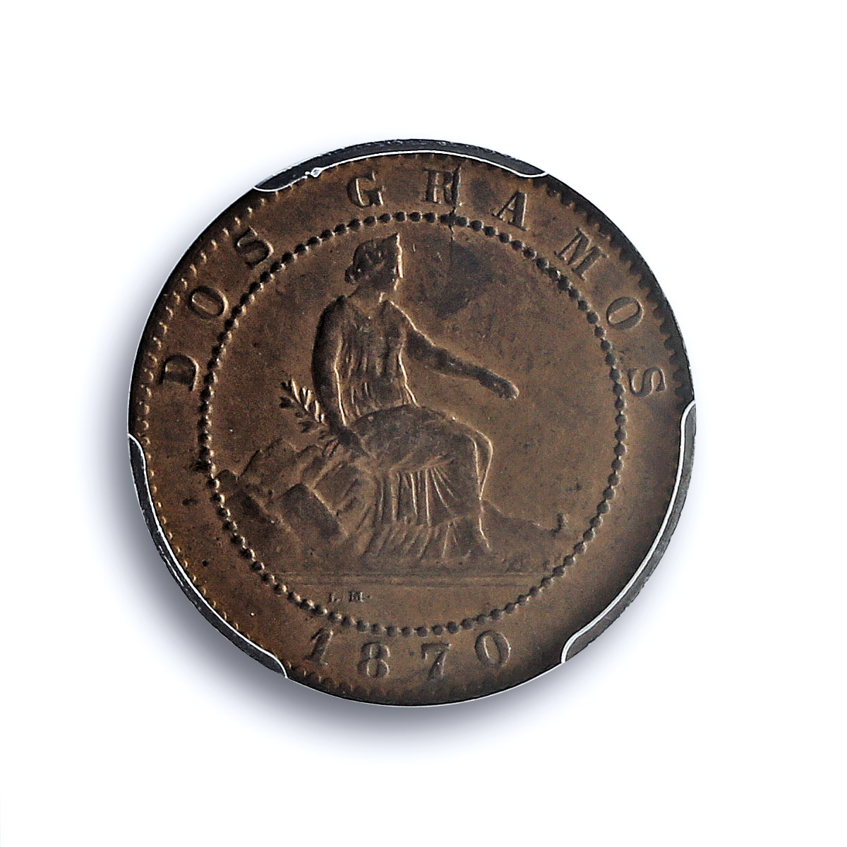Spain 2 centimos Regular Coinage Seated Liberty MS62 PCGS bronze coin 1870 Spain 2 centimos Regular Coinage Seated Liberty MS62 PCGS bronze coin 1870