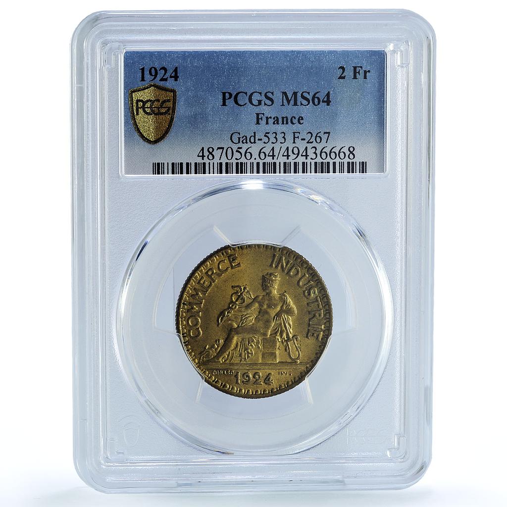 France 2 francs Mercury Commerce Chambers Coinage MS64 PCGS CuAl coin 1924 France 2 francs Mercury Commerce Chambers Coinage MS64 PCGS CuAl coin 1924