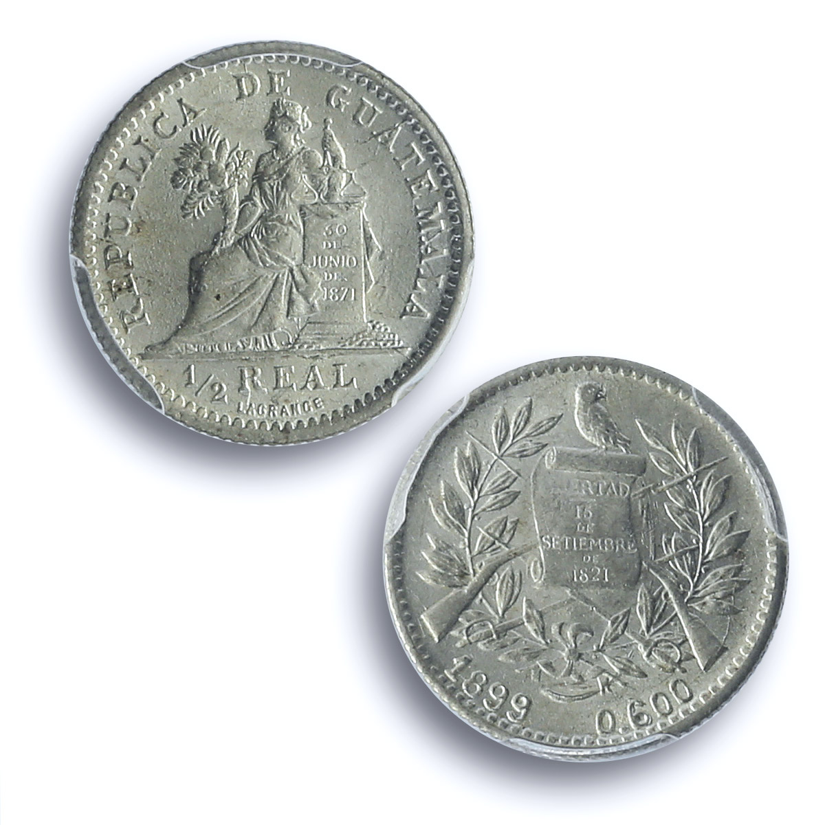 Guatemala 1/2 real Republic Coinage Liberty Libertad MS63 PCGS silver coin 1899