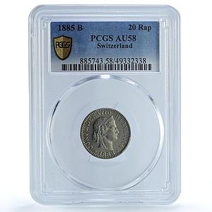 Switzerland 20 rapen Regular Coinage Libertas Liberty KM-29 AU58 PCGS coin 1885