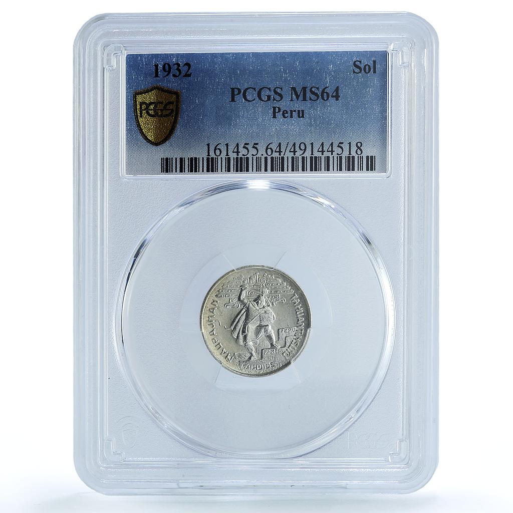Peru 1 sol Republic Coinage National Defence Indian MS64 PCGS silver coin 1932