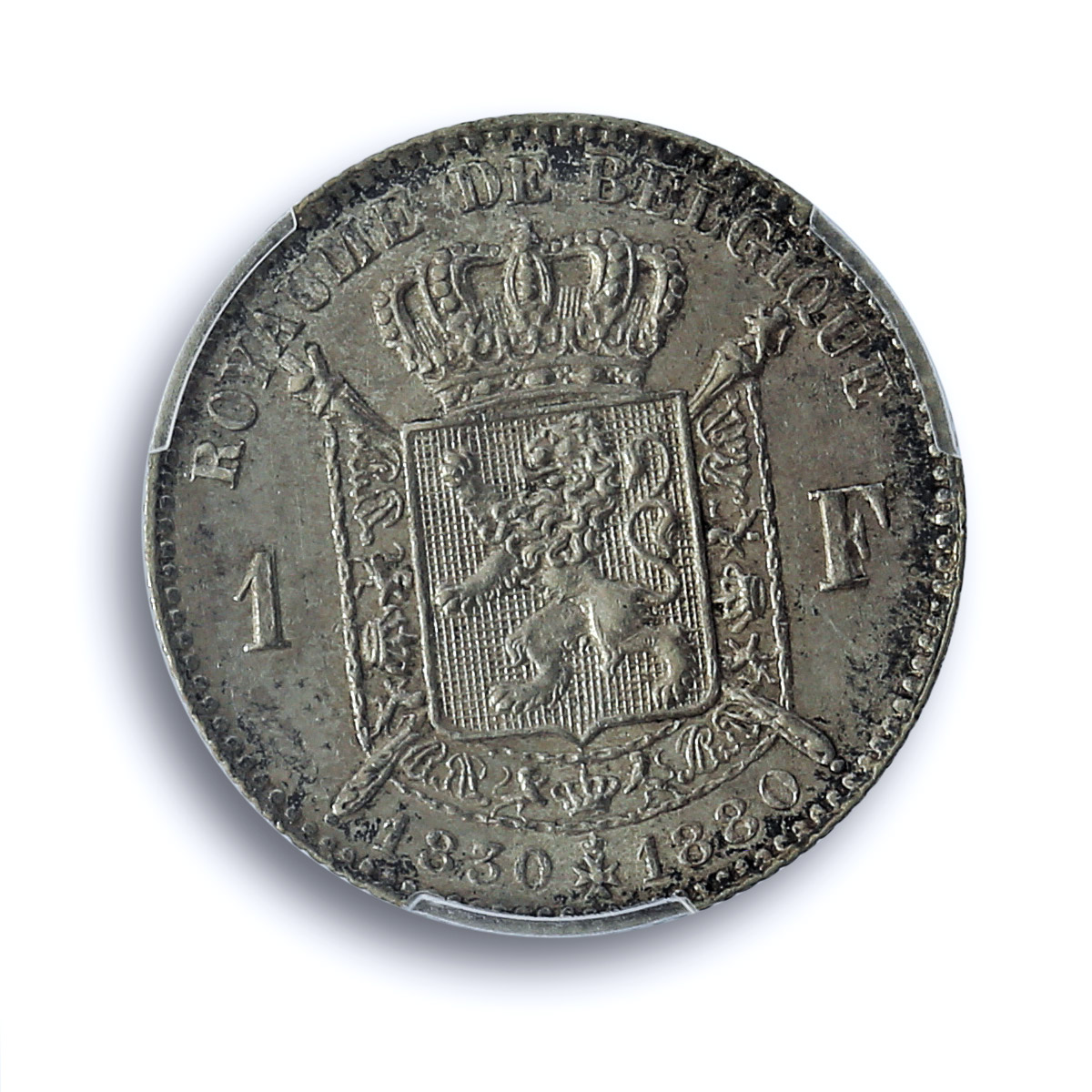 Belgium 1 franc Independence 50th Anniversary KM-38 AU58 PCGS silver coin 1880 Belgium 1 franc Independence 50th Anniversary KM-38 AU58 PCGS silver coin 1880
