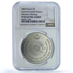Brunei 3 dollars Finance Ministers Meeting KM-77 PF 69 NGC CuNi coin 2003