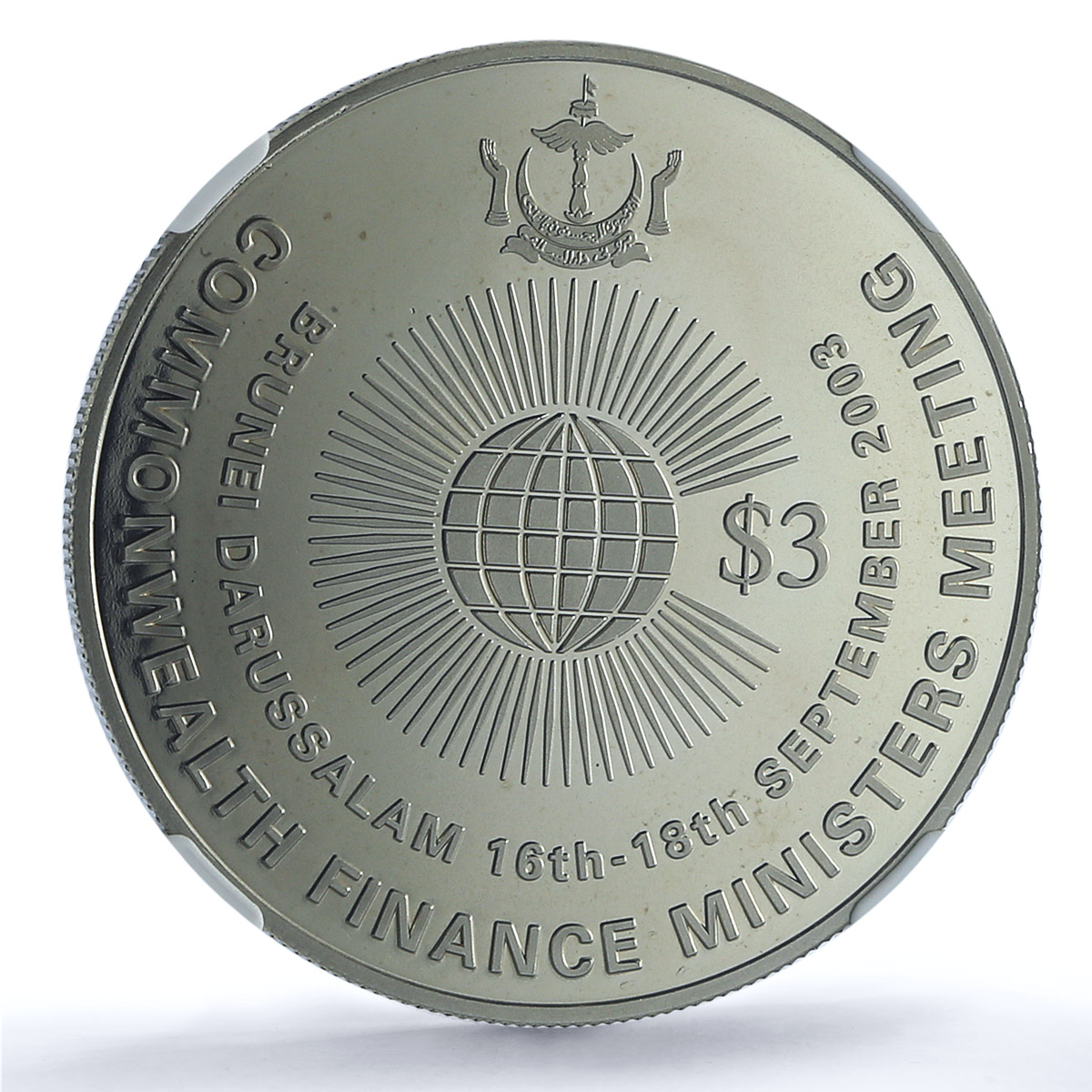 Brunei 3 dollars Finance Ministers Meeting KM-77 PF 69 NGC CuNi coin 2003 Brunei 3 dollars Finance Ministers Meeting KM-77 PF 69 NGC CuNi coin 2003