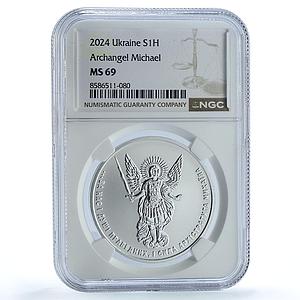 Ukraine 1 hryvnia Archangel Michael Archistratus MS 69 NGC silver coin 2024