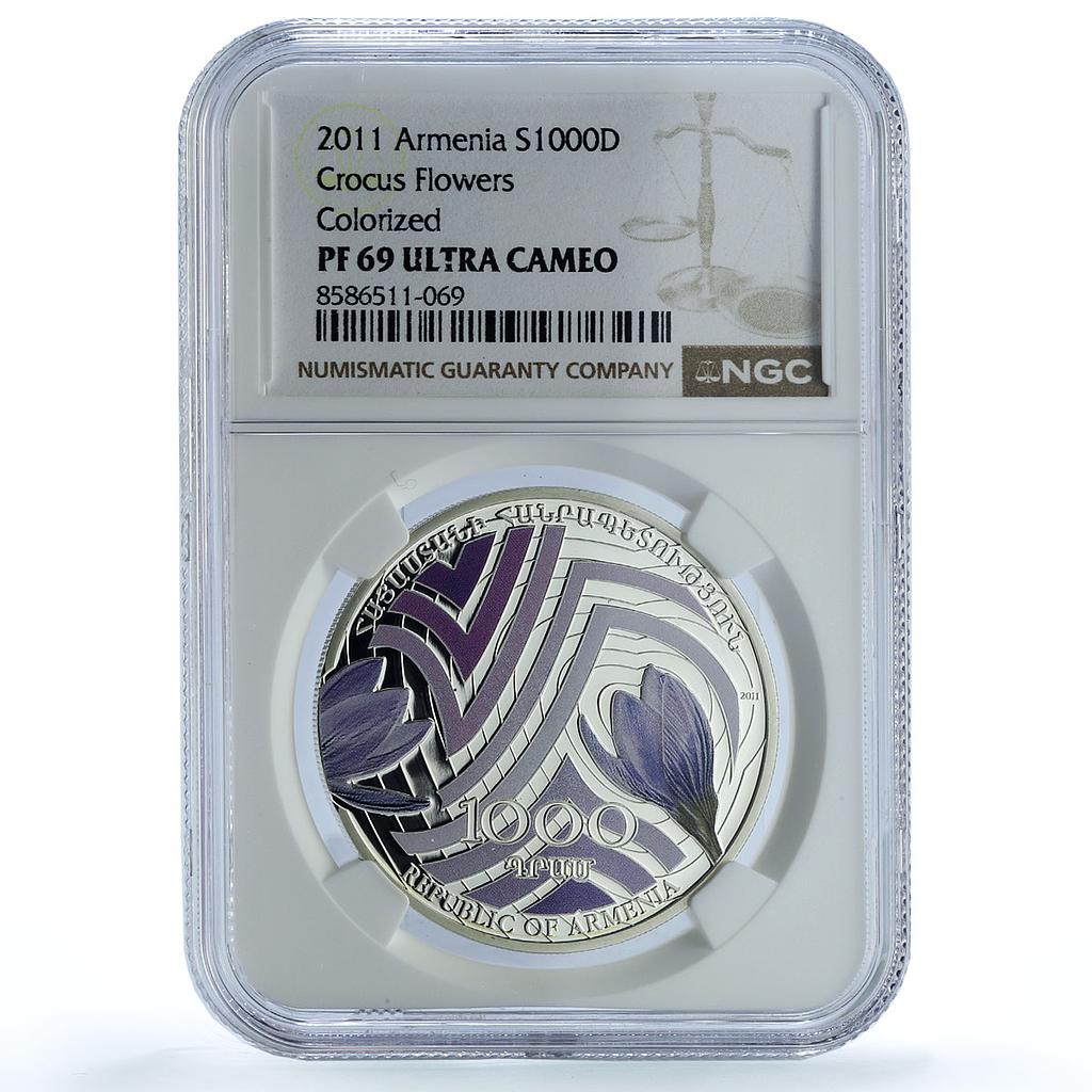 Armenia 1000 dram Crocus KM-202 Flora Flower PF 69 NGC silver coin 2011