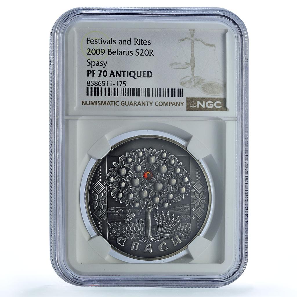Belarus 20 roubles Spasy KM-198 Festivals Rites MS 70 NGC silver coin 2009