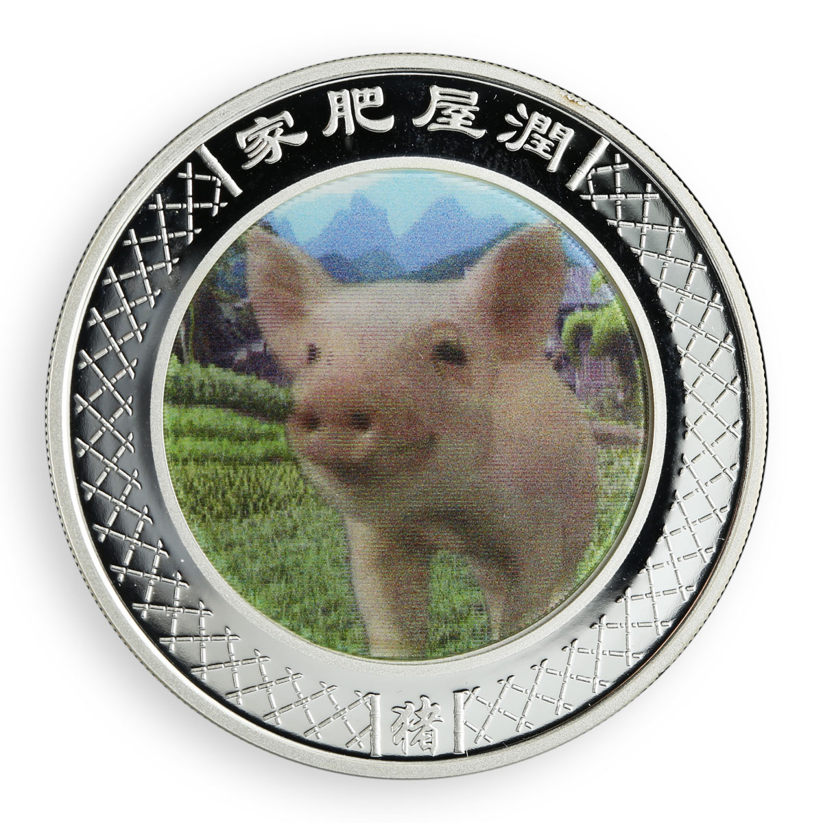 Australia 1 dollar Year of the Pig Lunar Silver Lenticular Coloured Coin 2007