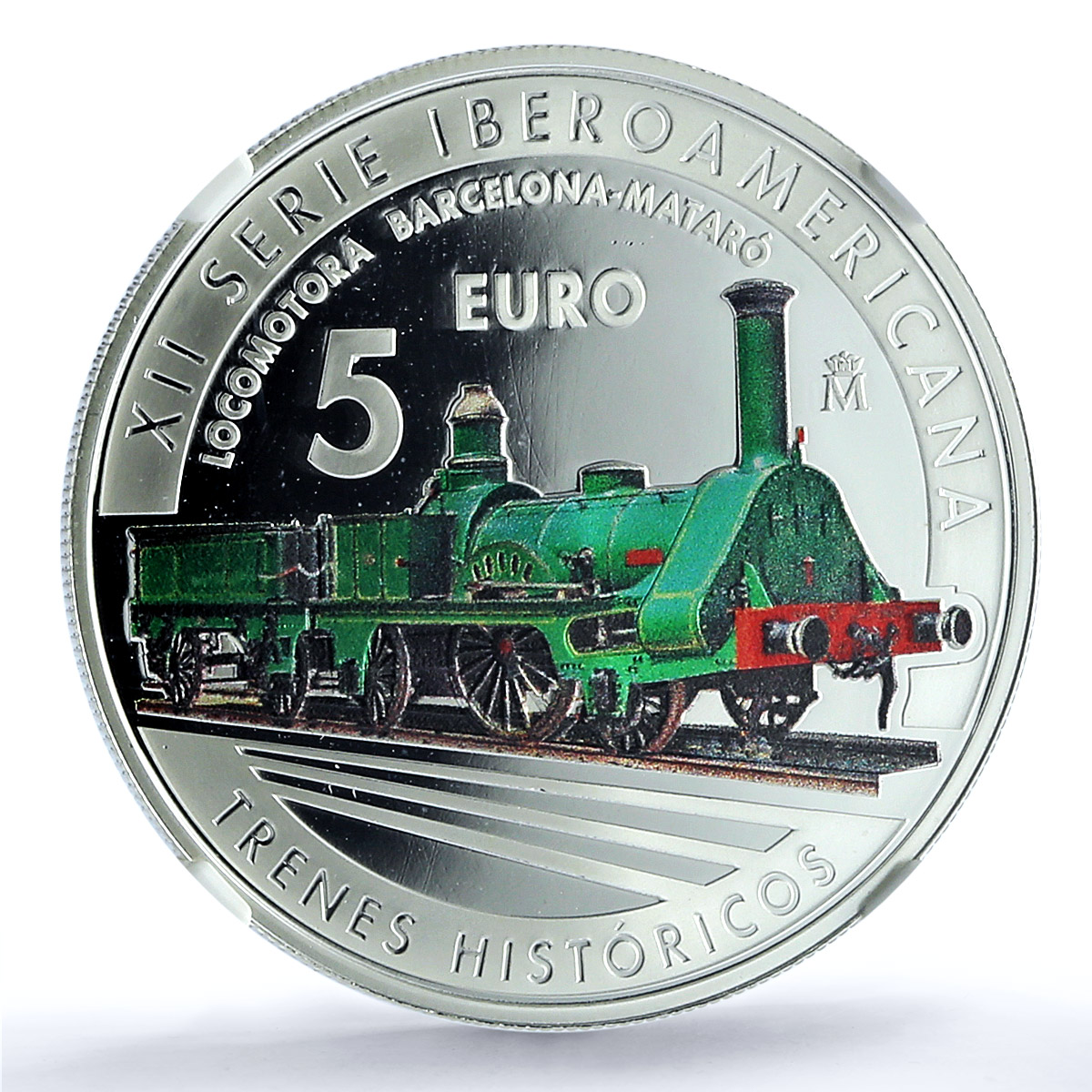 Spain 5 euros Ibero-American Railways KM-1489 Train PF 70 NGC silver coin 2020