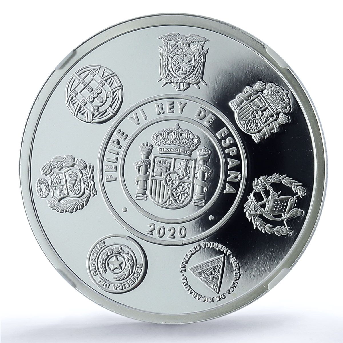 Spain 5 euros Ibero-American Railways KM-1489 Train PF 70 NGC silver coin 2020