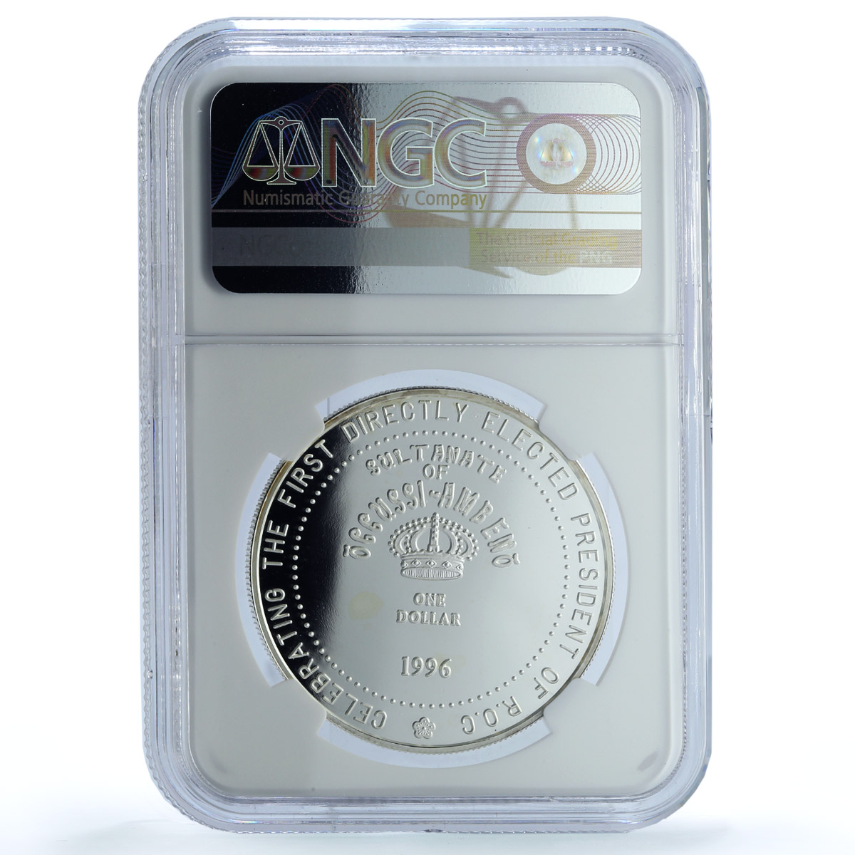 Occussi Ambeno 1 dollar Lian Zhan Taiwan X#4 Politics PF 68 NGC silver coin 1996