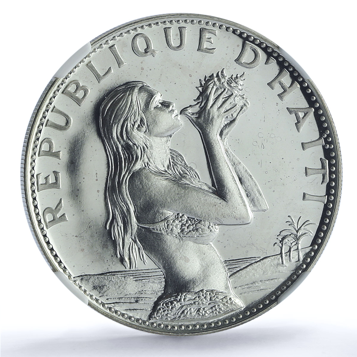 Haiti 50 gourdes Woman with Shell Mark Left KM-104.1 PF 66 NGC silver coin 1973
