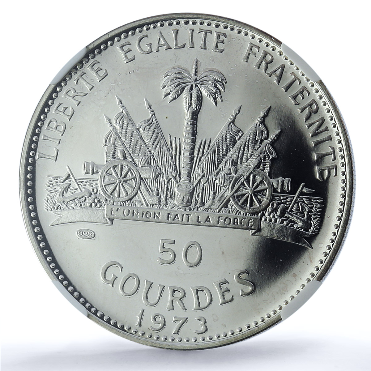 Haiti 50 gourdes Woman with Shell Mark Left KM-104.1 PF 66 NGC silver coin 1973