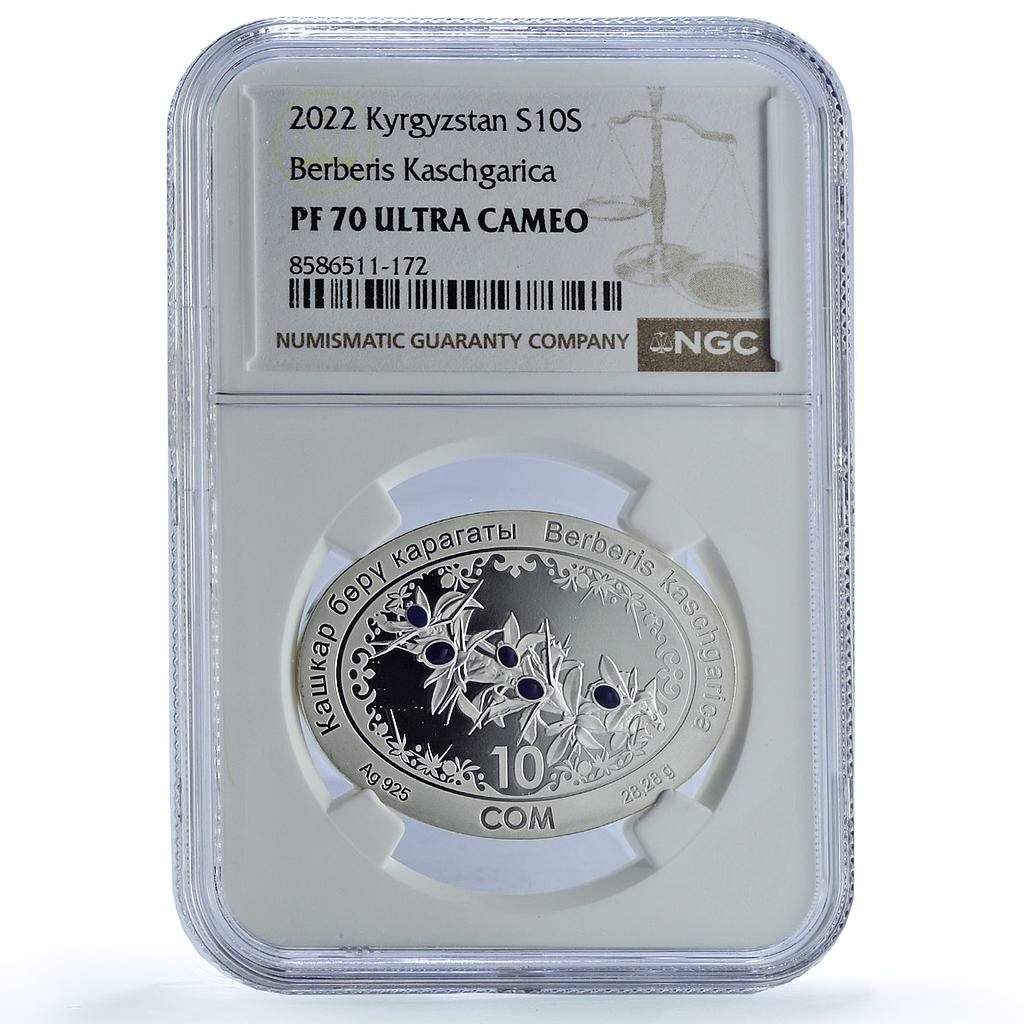 Kyrgyzstan 10 som Berberis KM-96 Flora Flower PF 70 NGC silver coin 2022 Kyrgyzstan 10 som Berberis KM-96 Flora Flower PF 70 NGC silver coin 2022