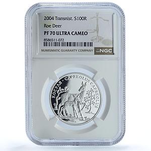 Transnistria 100 roubles Roe Deer KM-44 Wildlife Fauna PL70 NGC silver coin 2004