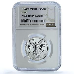 Mexico 1/2 onza Libertad Angel of Independence KM-545 PF 69 NGC silver coin 1993