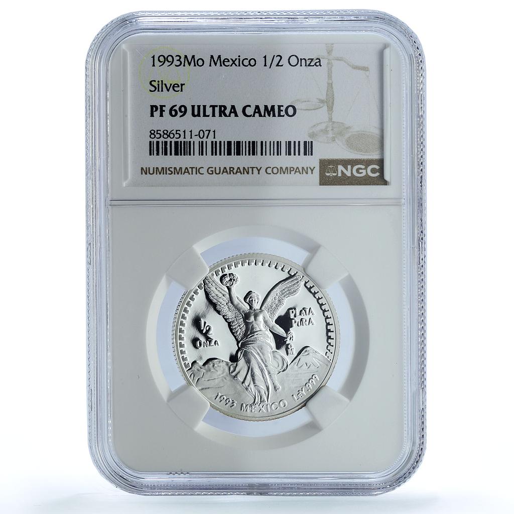 Mexico 1/2 onza Libertad Angel of Independence KM-545 PF 69 NGC silver coin 1993