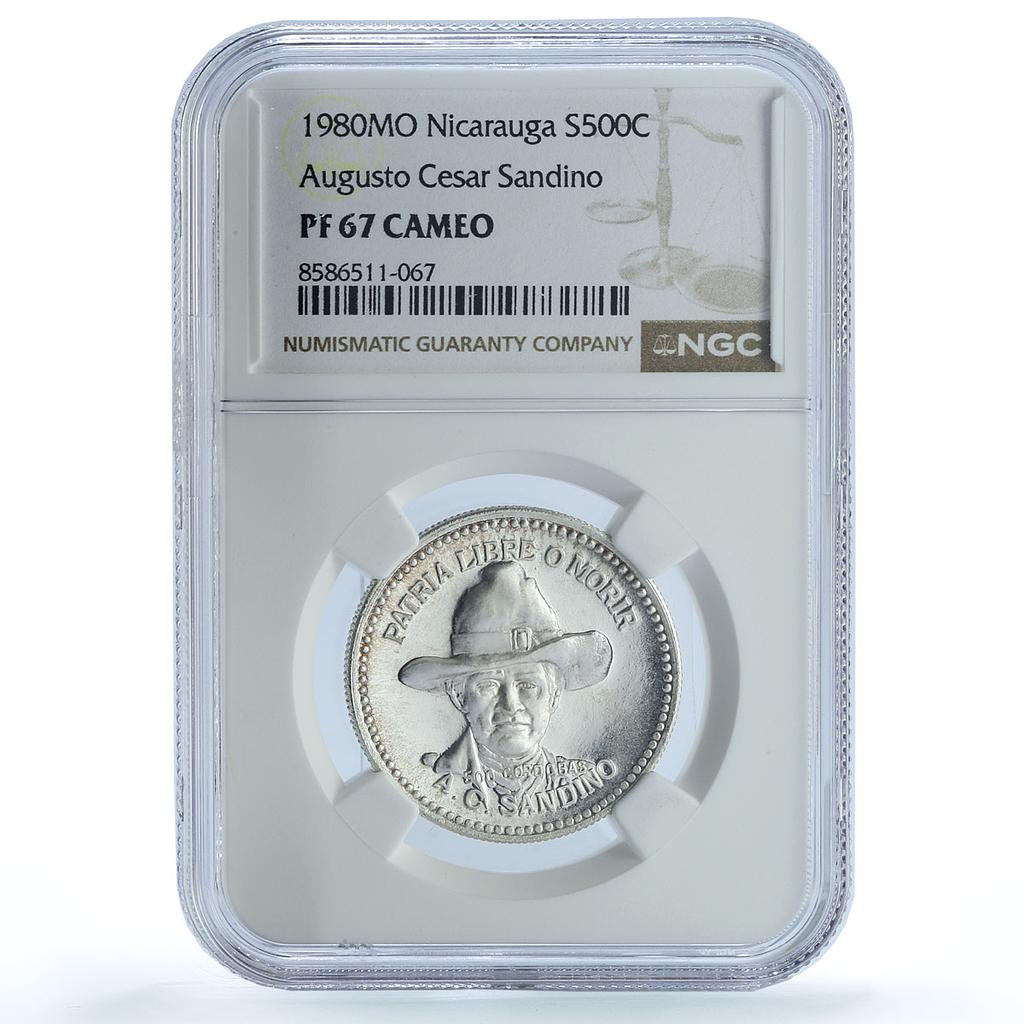 Nicaragua 500 cordobas Sandino KM-45 Revolutionary PF 67 NGC silver coin 1980