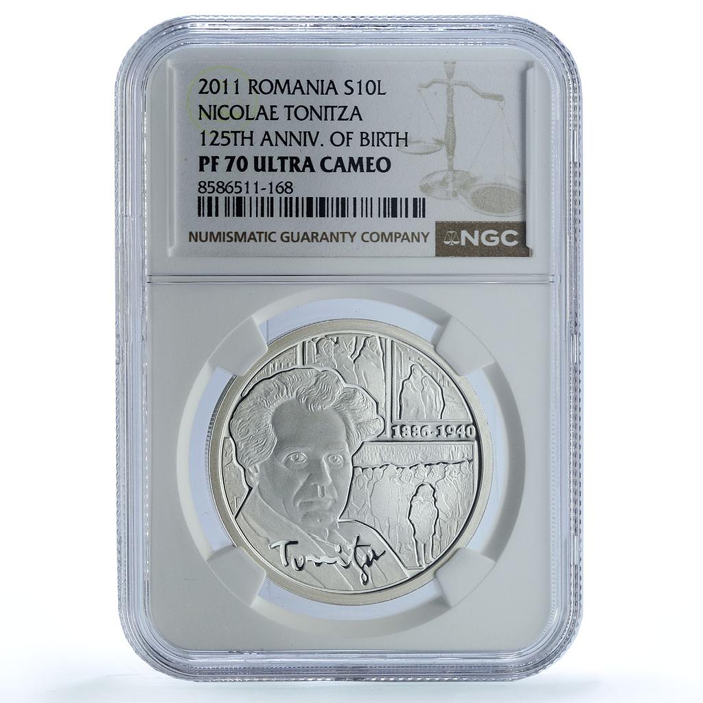 Romania 10 lei Nicolae Tonitza KM-299 Art Painter PF 70 NGC silver coin 2011 Romania 10 lei Nicolae Tonitza KM-299 Art Painter PF 70 NGC silver coin 2011