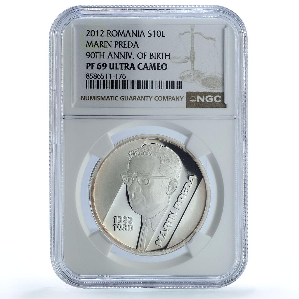 Romania 10 lei Marin Preda KM-305 Literature Writer PF 69 NGC silver coin 2012 Romania 10 lei Marin Preda KM-305 Literature Writer PF 69 NGC silver coin 2012